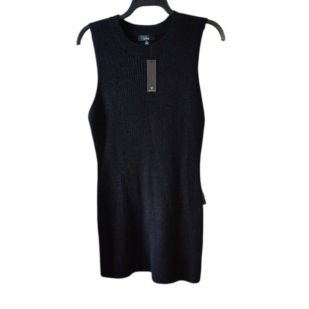 Lulus Womens Black Ribbed Sleeveless Sweater Mini Dress Crew Neck Size XL NWT